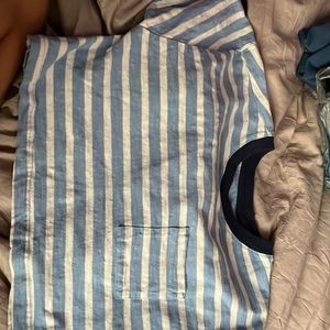 Blue and white striped shirt crop top size M